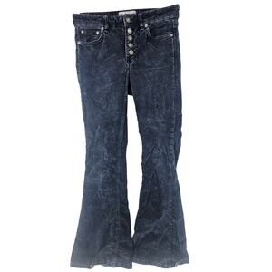 Free People Black pants Corduroy High Rise Button Fly Flare Boho Junior 25 3763